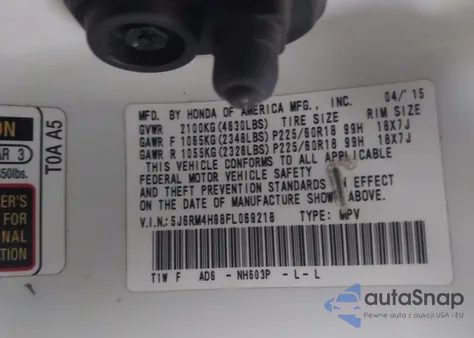 2015 Honda Cr-V Touring from USA, damaged, VIN 5J6RM4H98FL069218